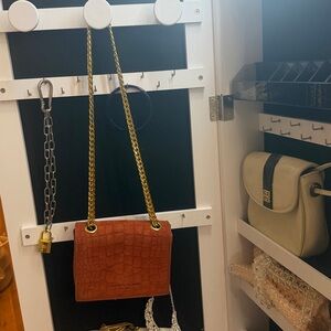 Brandon Blackwood Copper Croc Embossed Suede Crossbody